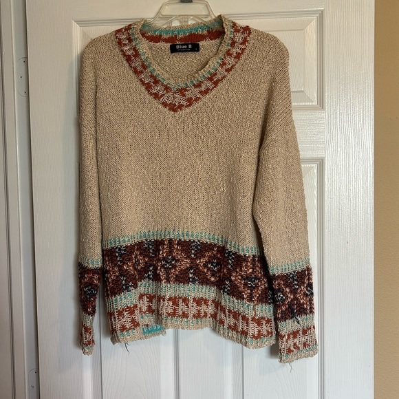 Blue B Collection women’s tan v neck knit sweater size large - Picture 1 of 9